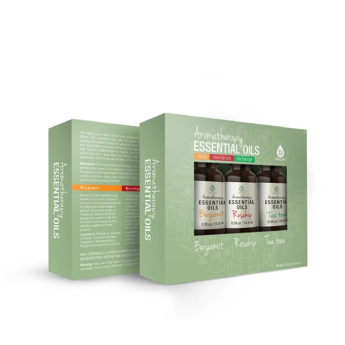 Pursonic Aromatherapy Essential Oils (Bergamot, Rosehip, Tea Tree) 1