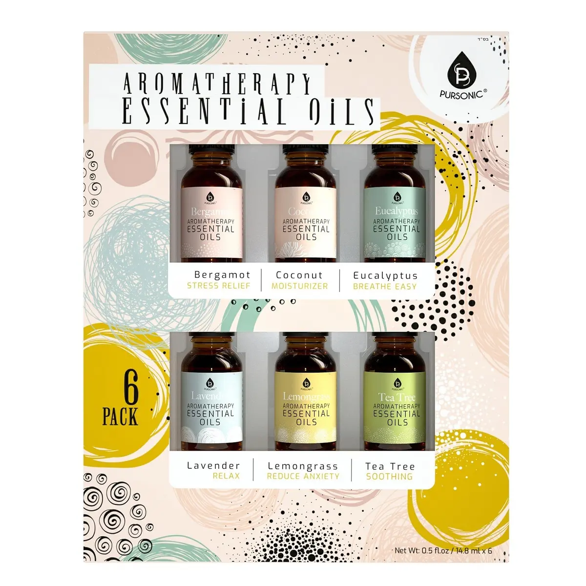 Pursonic 6 Pack Of Aromatherapy Essential Oils 1