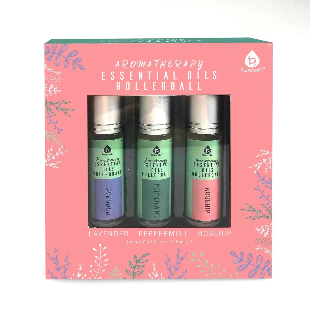 Pursonic Aromatherapy Essential Oil Rollerballs (Lavender, Peppermint, Rosehip) 1