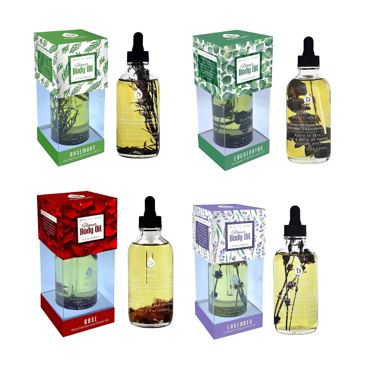 Pursonic Floral Essence Multi-Use Body Oils Bundle (4 Oz Each) 1