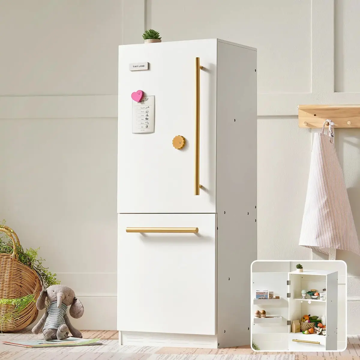 Tiny Land® Play Kitchen Accessories – Play Kitchen Fridge: Wooden Cabinet Refrigerator For Kids 1