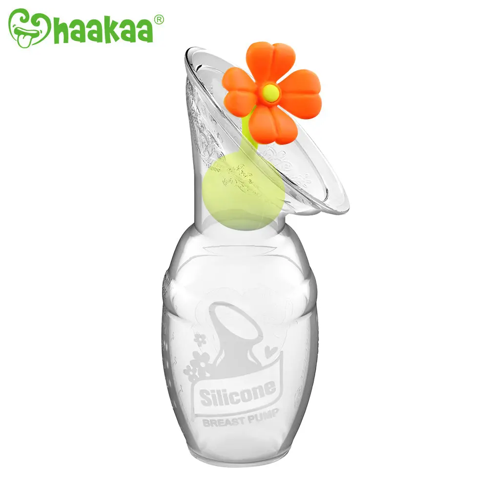 Haakaa Gen 1 Silicone Breast Pump 4 Oz And Silicone Flower Stopper Set 2