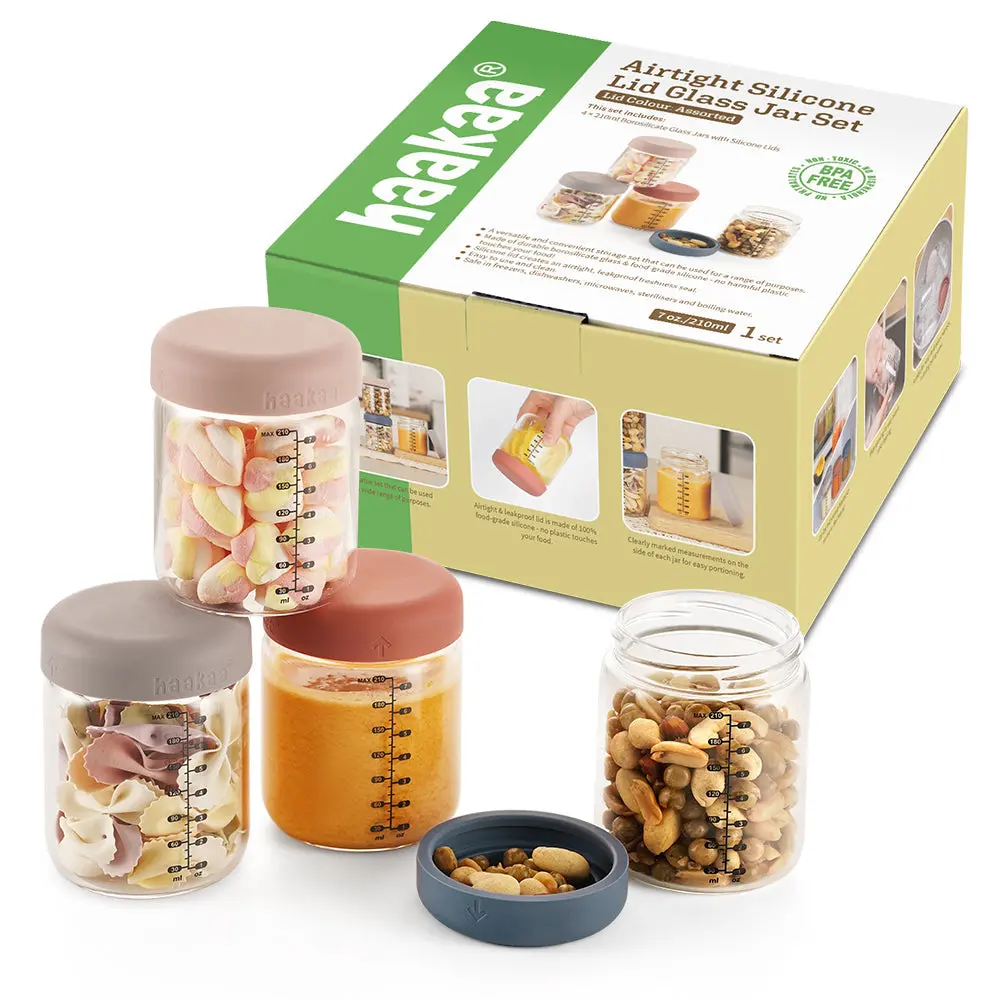 Haakaa Sealed Glass Storage Jar Set - 4 X 7 Oz Glass Jars 1