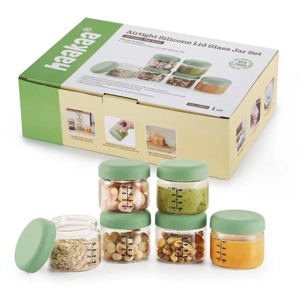 Haakaa Sealed Glass Storage Jar Set - 6 X 4 Oz Glass Jars 1