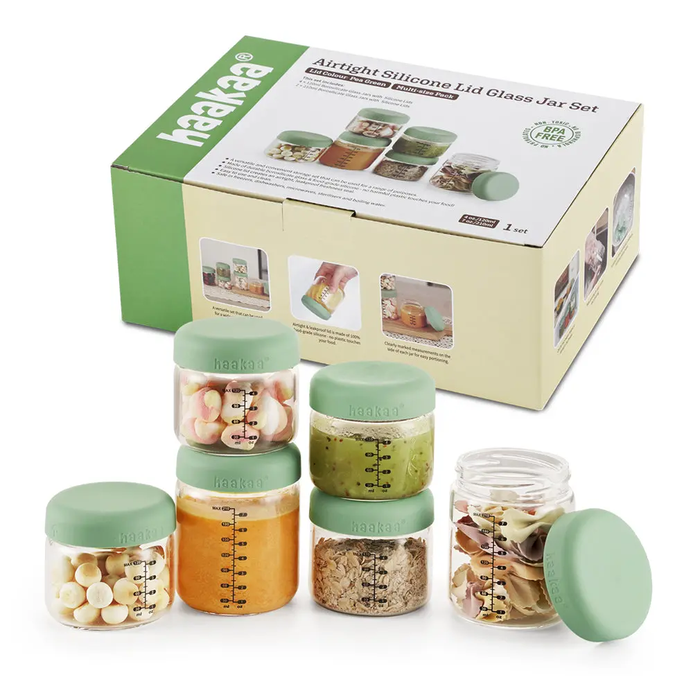 Haakaa Sealed Glass Storage Jar Set - 4 X 4Oz + 2 X 7 Oz Glass Jars 1