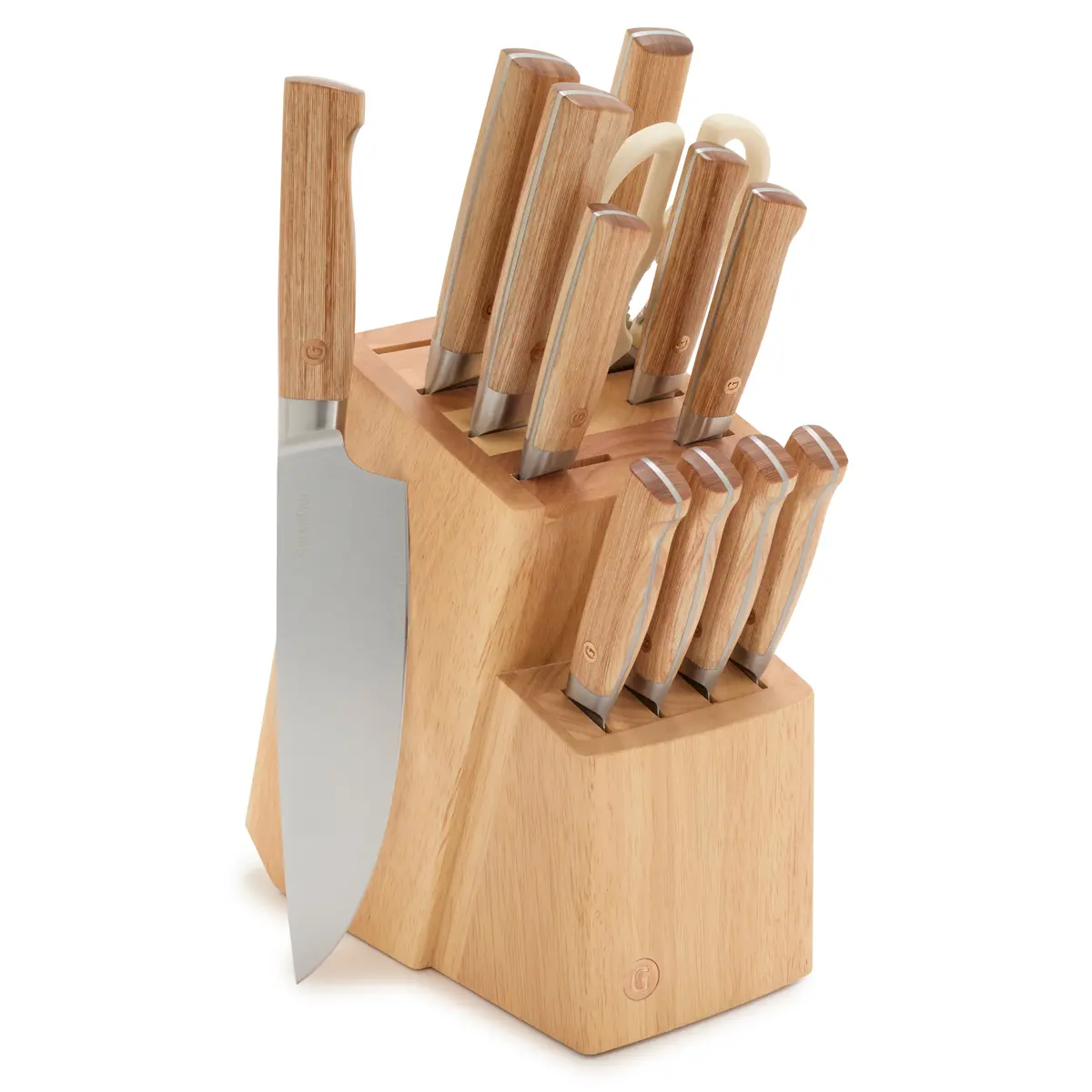 Elite Cutlery 13-Piece Knife Block Set With Light-Wood Handles 1