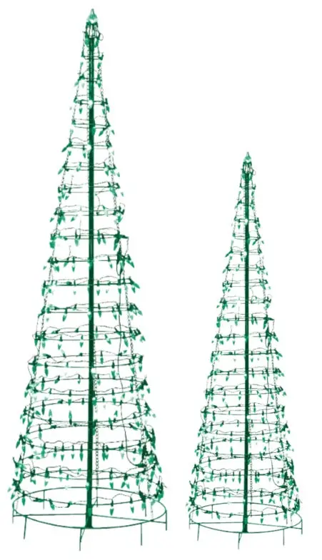 Set Of 2 Wire Cone Trees With Green Twinkling Led Lights 2
