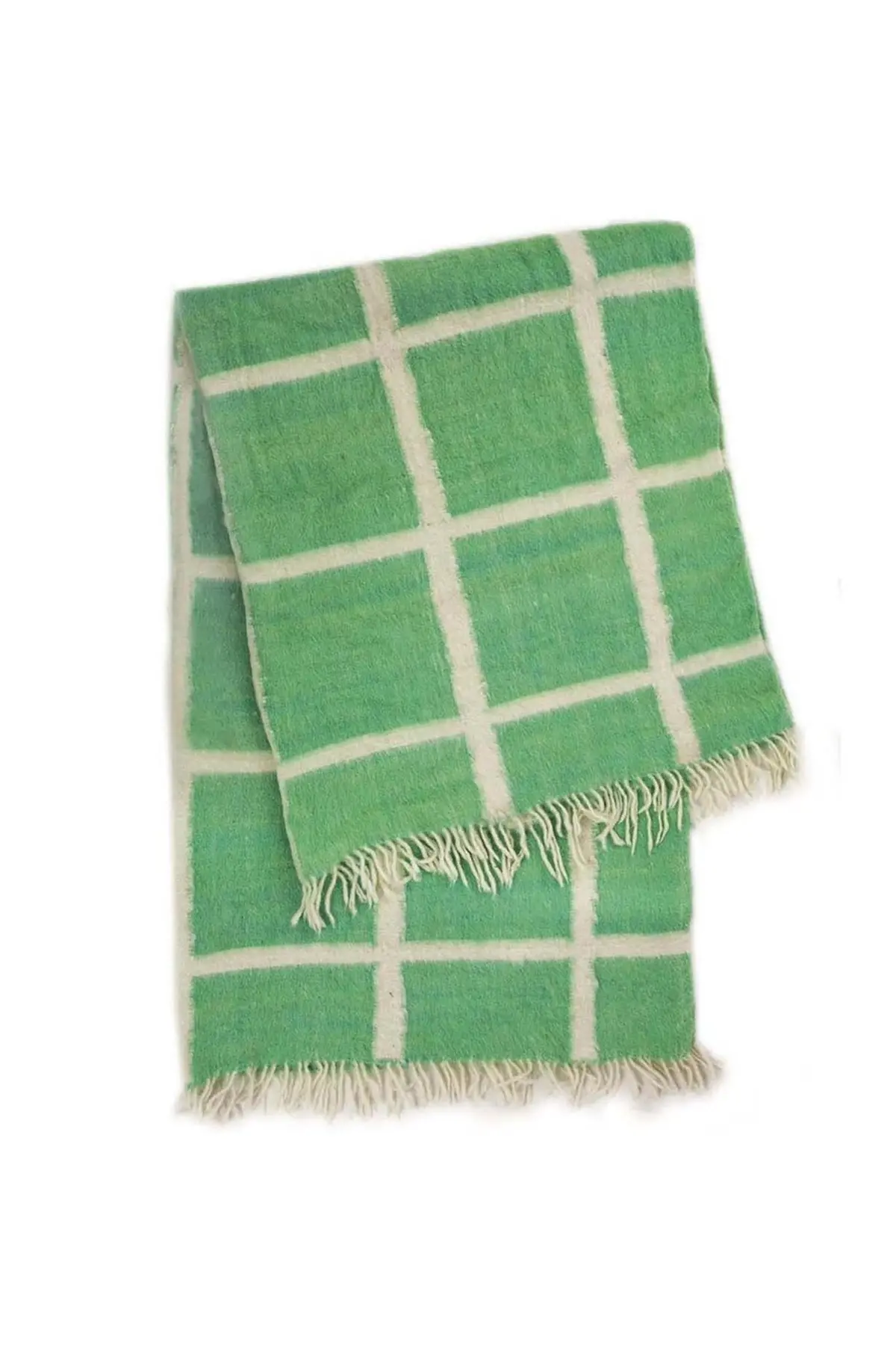 Archive New York Made To Order -  Momos Grid Blanket- Natural White And Green 1