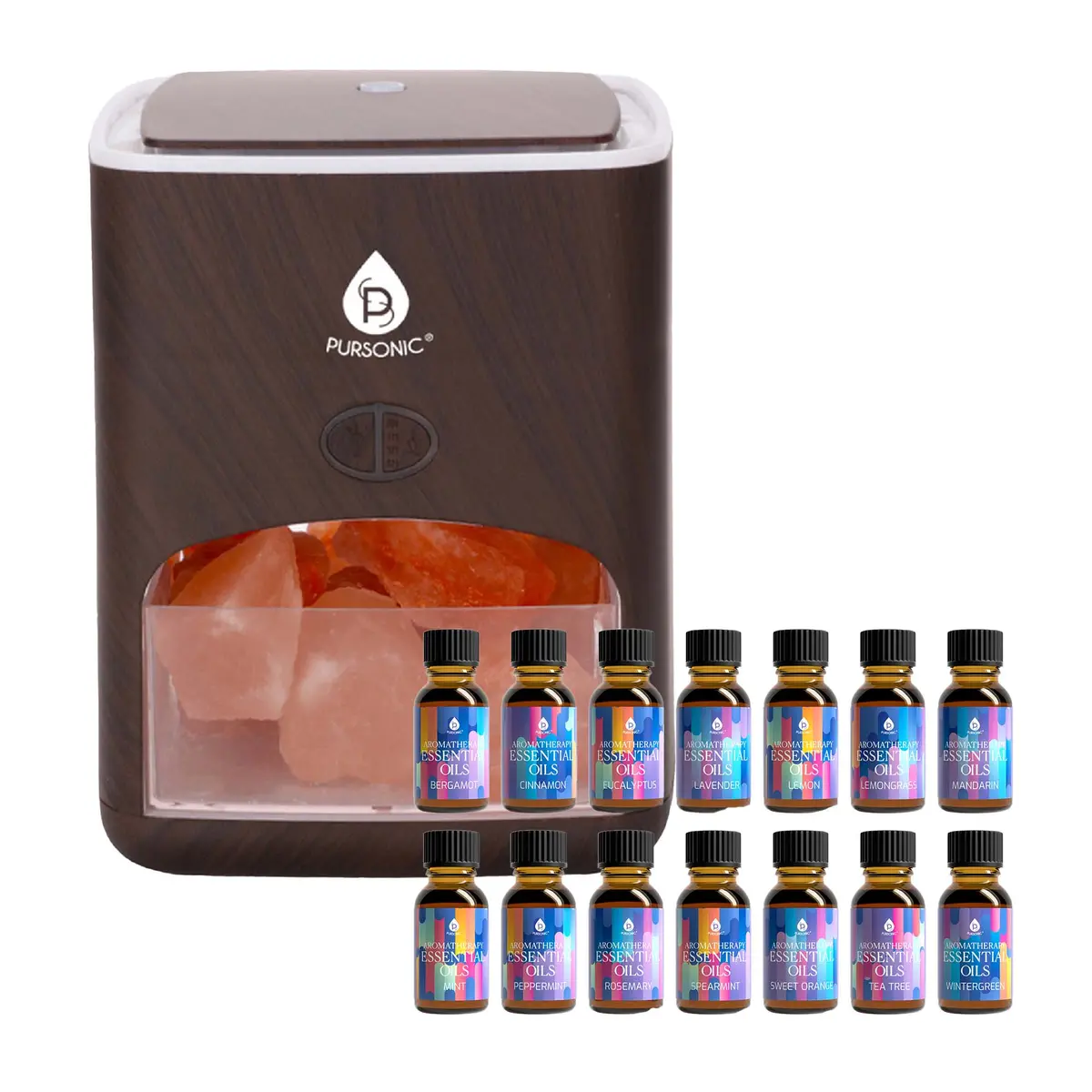 Pursonic Himalayan Salt Diffuser & 14 Pack Essential Oils Set 1