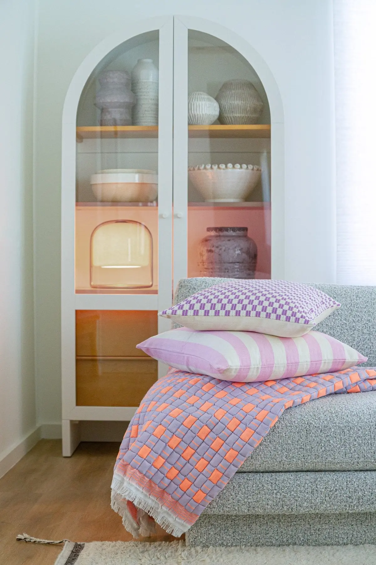 Backordered: Archive New York Quilted Sujani Throw Blanket - Pastel Lilac And Neon Orange 2