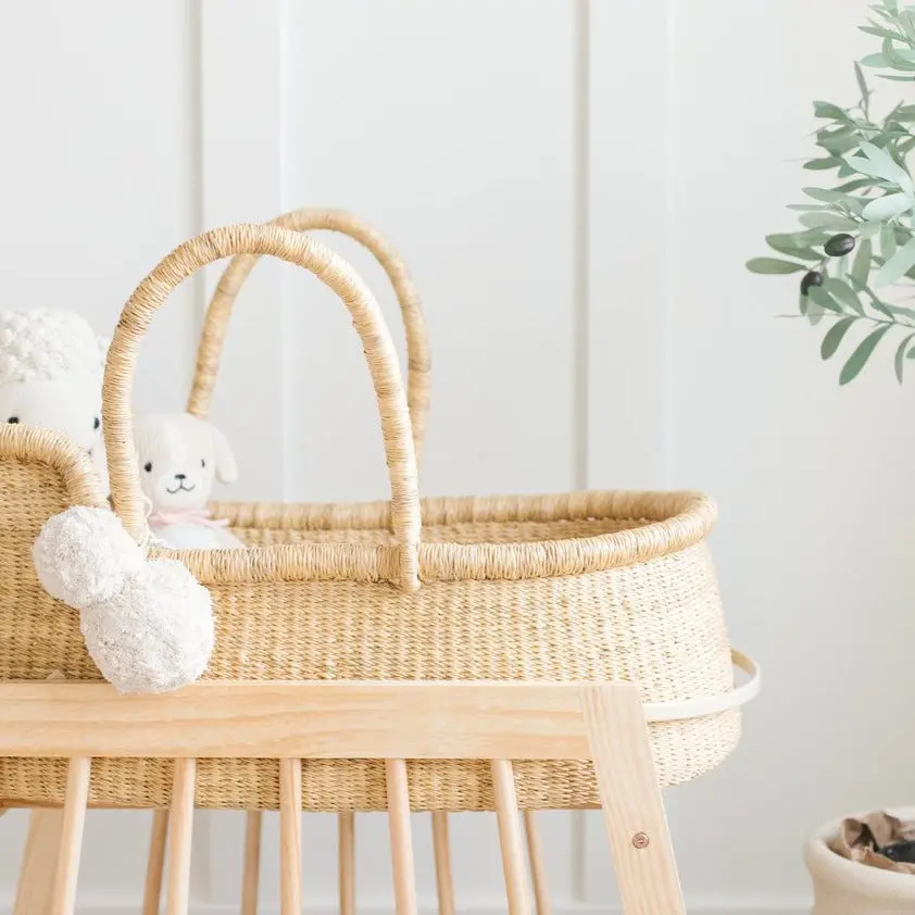 Plum+Sparrow Modern Rocking Moses Bassinet Stand With Brake Natural 2