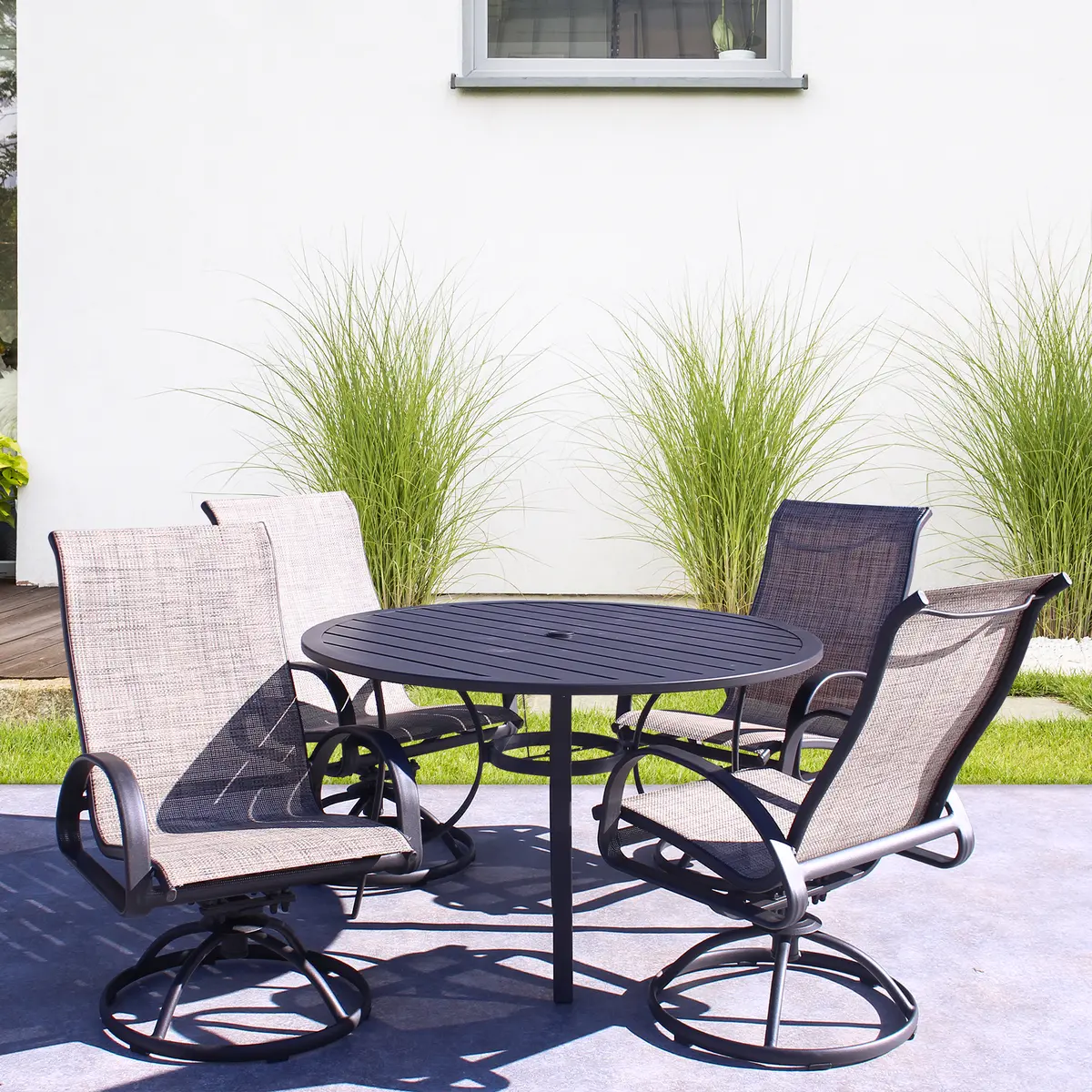 Dublin Brown Sling Patio Dining Sets 4