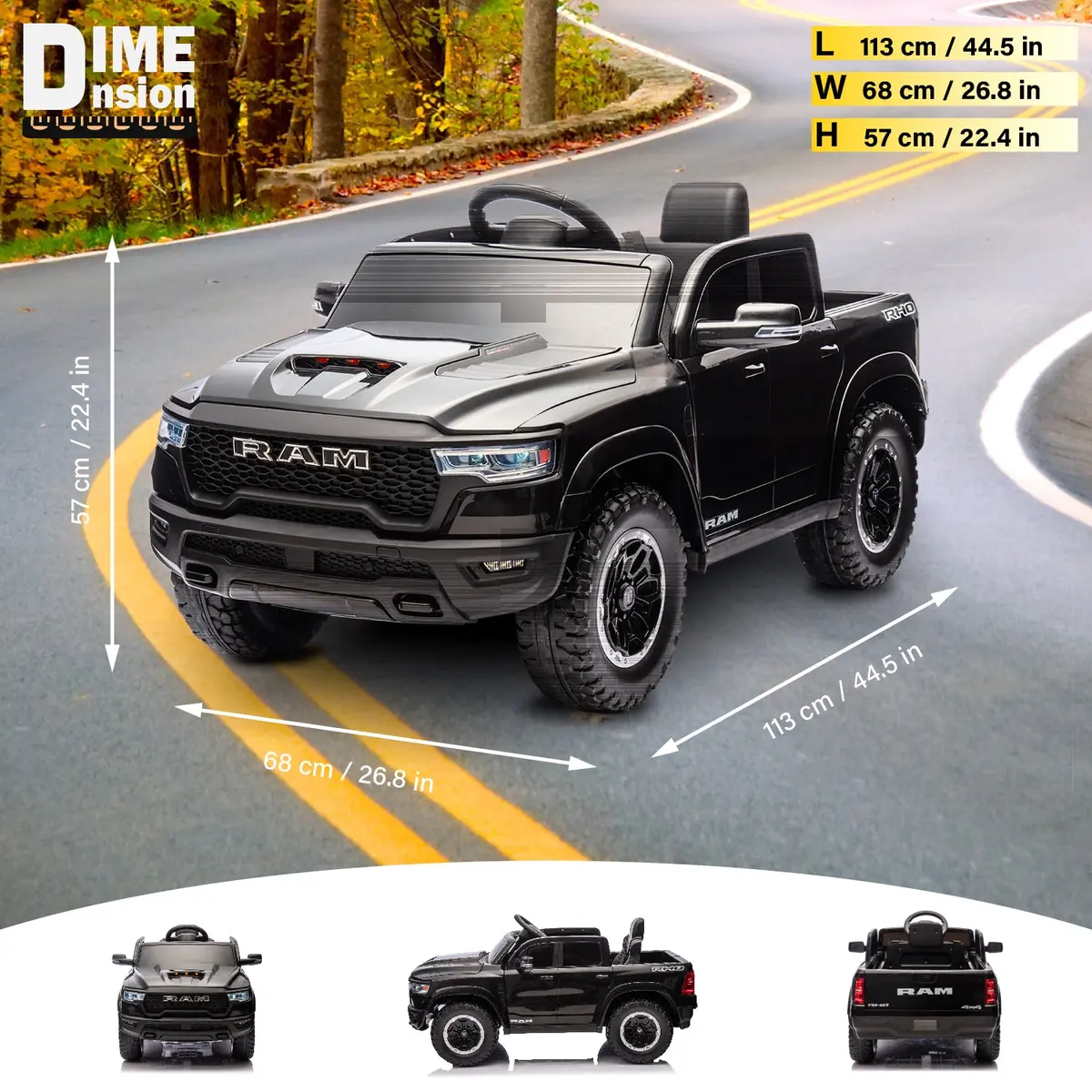 Licensed Ram 1500 12V Ride-On Truck For Kids Ages 3+, Electric Vehicle With Parent Remote Control, Dual Speed, Suspension, Led Lights, Mp3, Cargo Storage 3