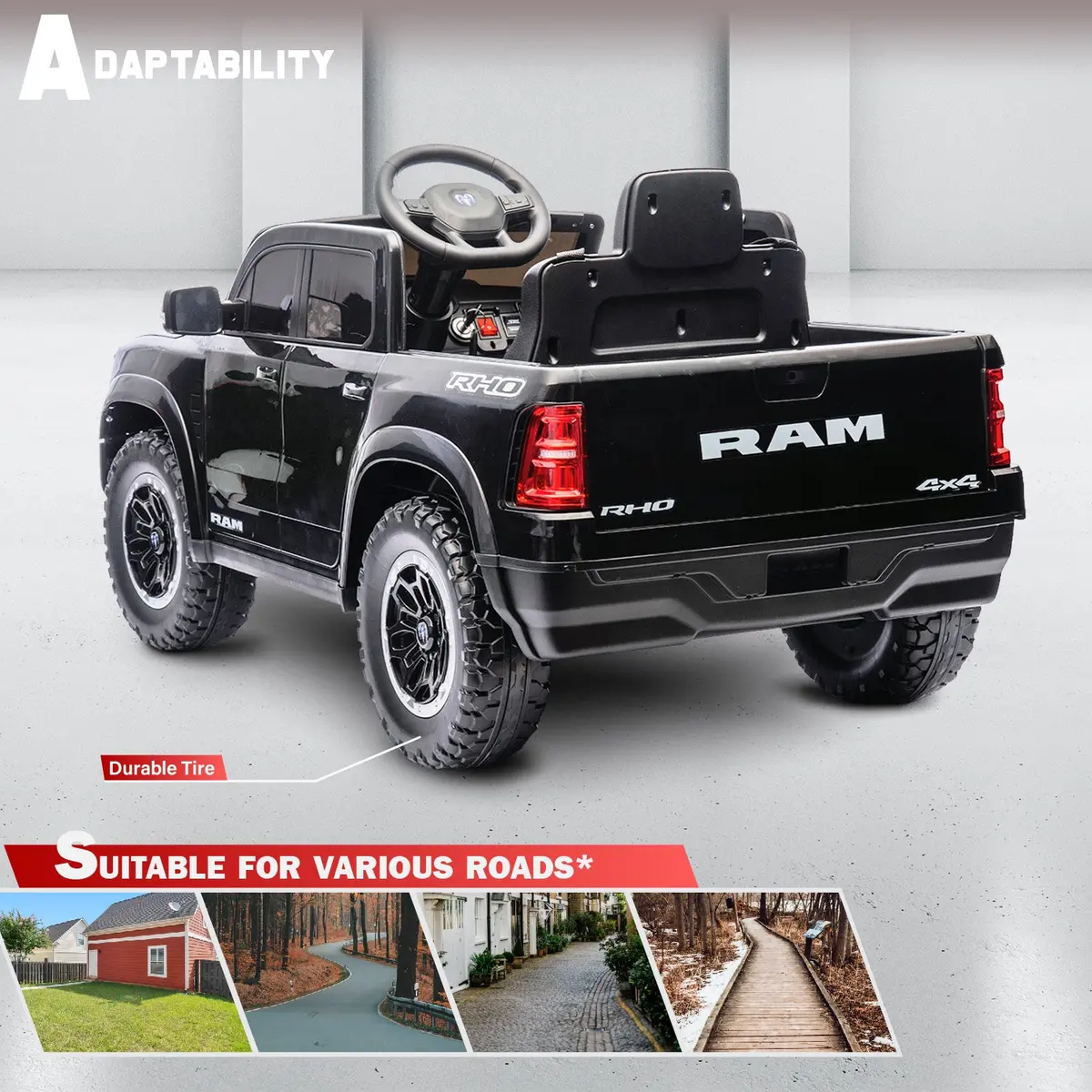 Licensed Ram 1500 12V Ride-On Truck For Kids Ages 3+, Electric Vehicle With Parent Remote Control, Dual Speed, Suspension, Led Lights, Mp3, Cargo Storage 7