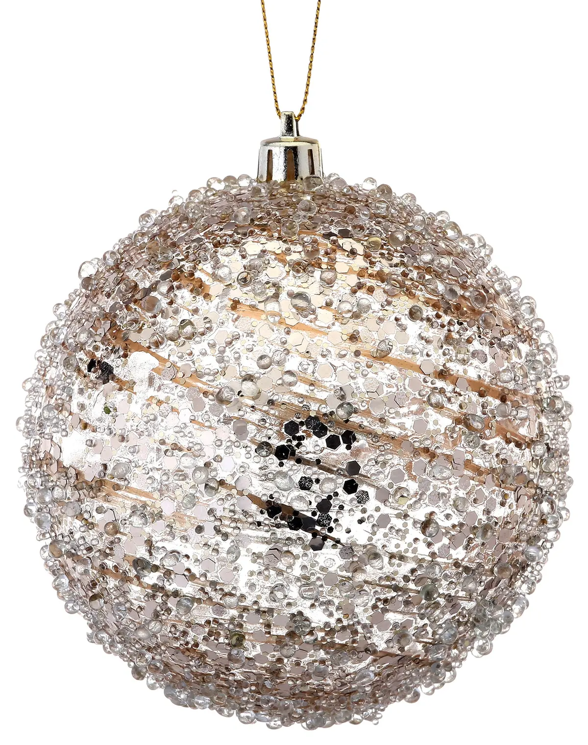4" Clear Champagne Swirl Iced Ball Ornament 1