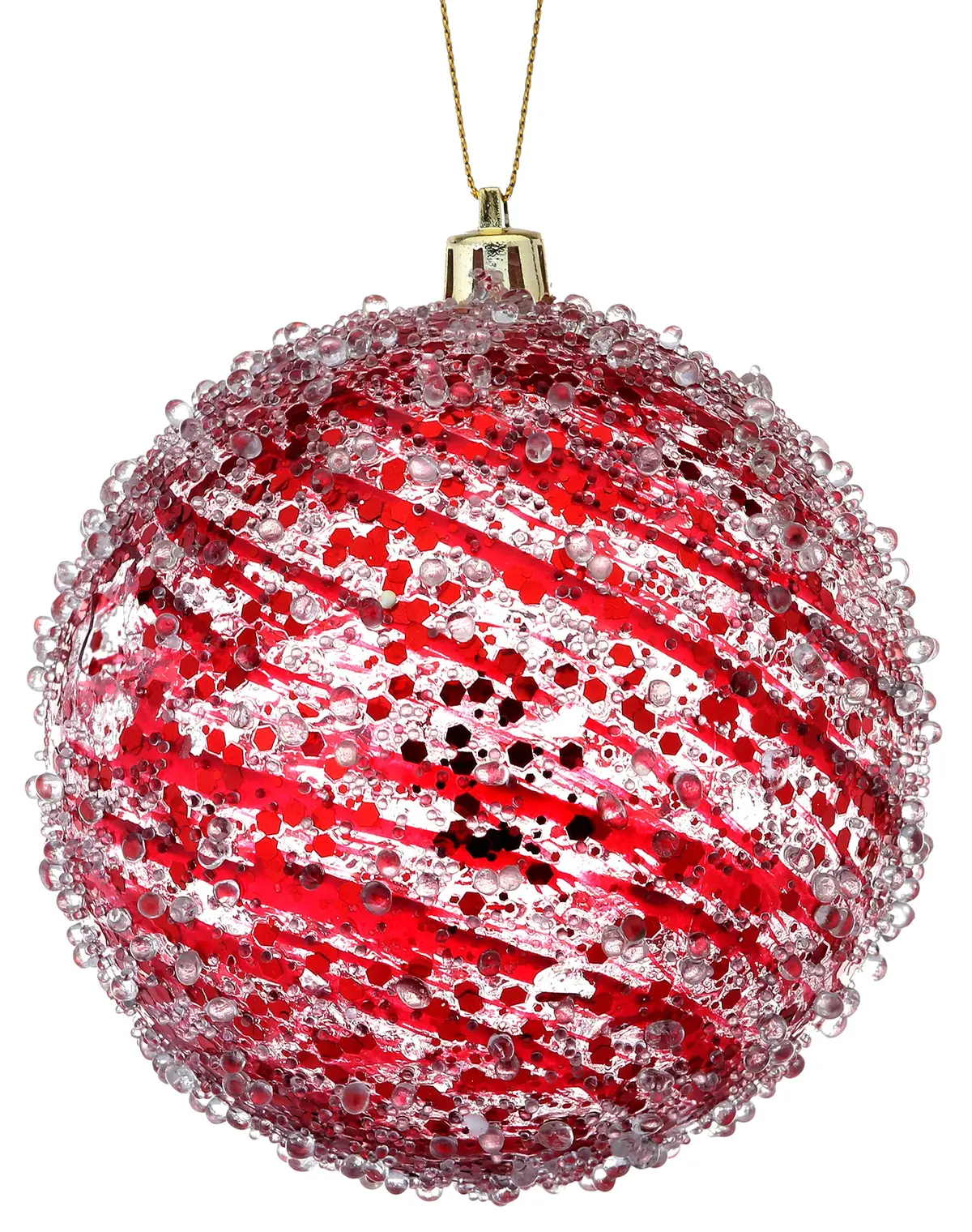 4" Clear Red Swirl Iced Ball Ornament 1