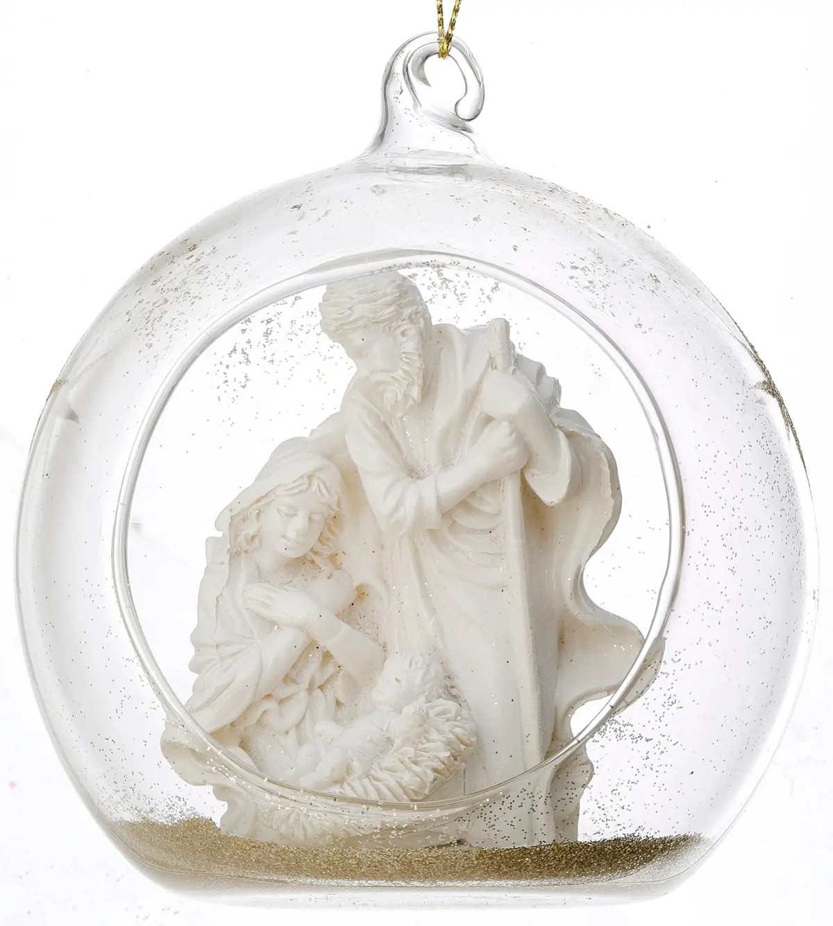 4" Resin Holy Family In Gold Glitter Glass Ball Ornament 1