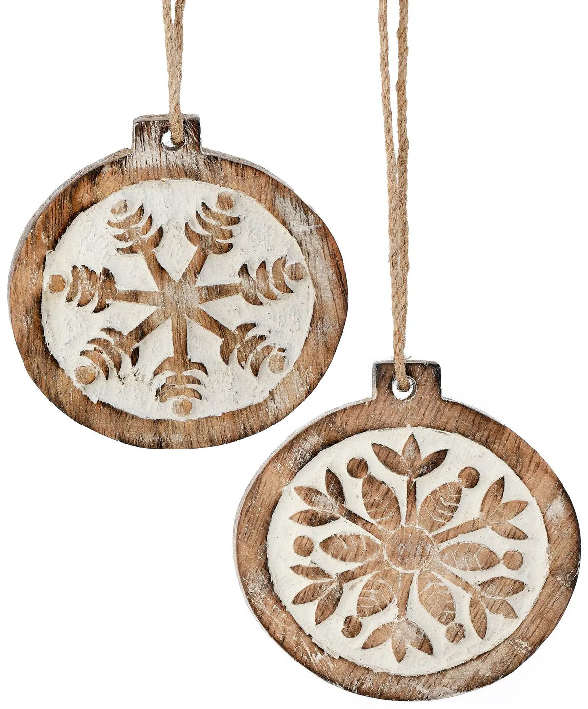 3.5" Carved Wooden Snowflake Disc Ornament 1