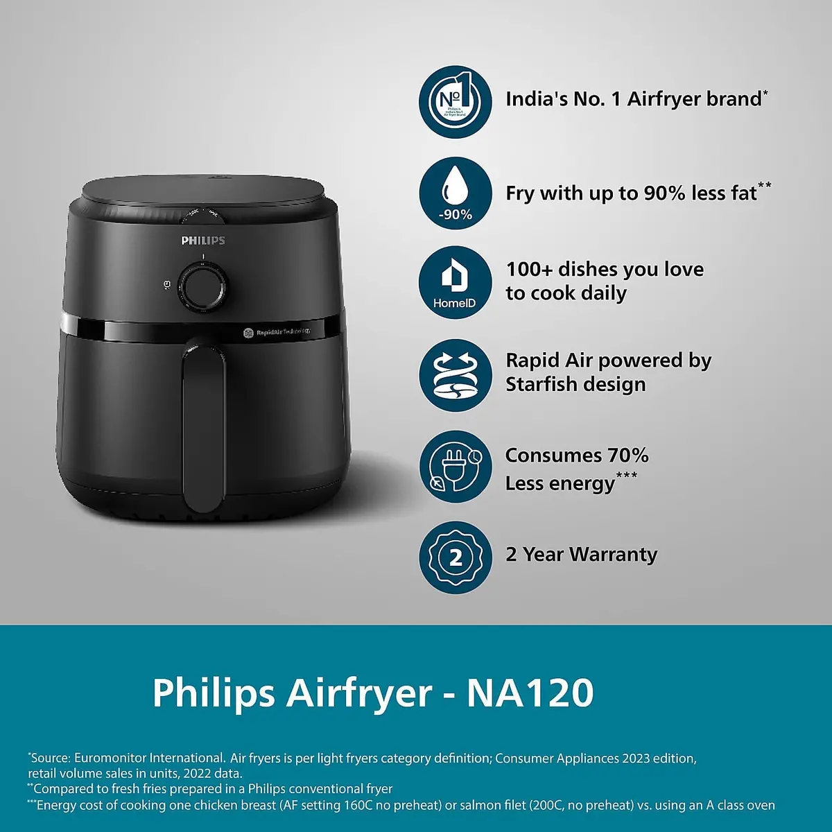Philips 4.2 Litre Airfryer With Rapid Air Technology - Na120/00 - Emp 2