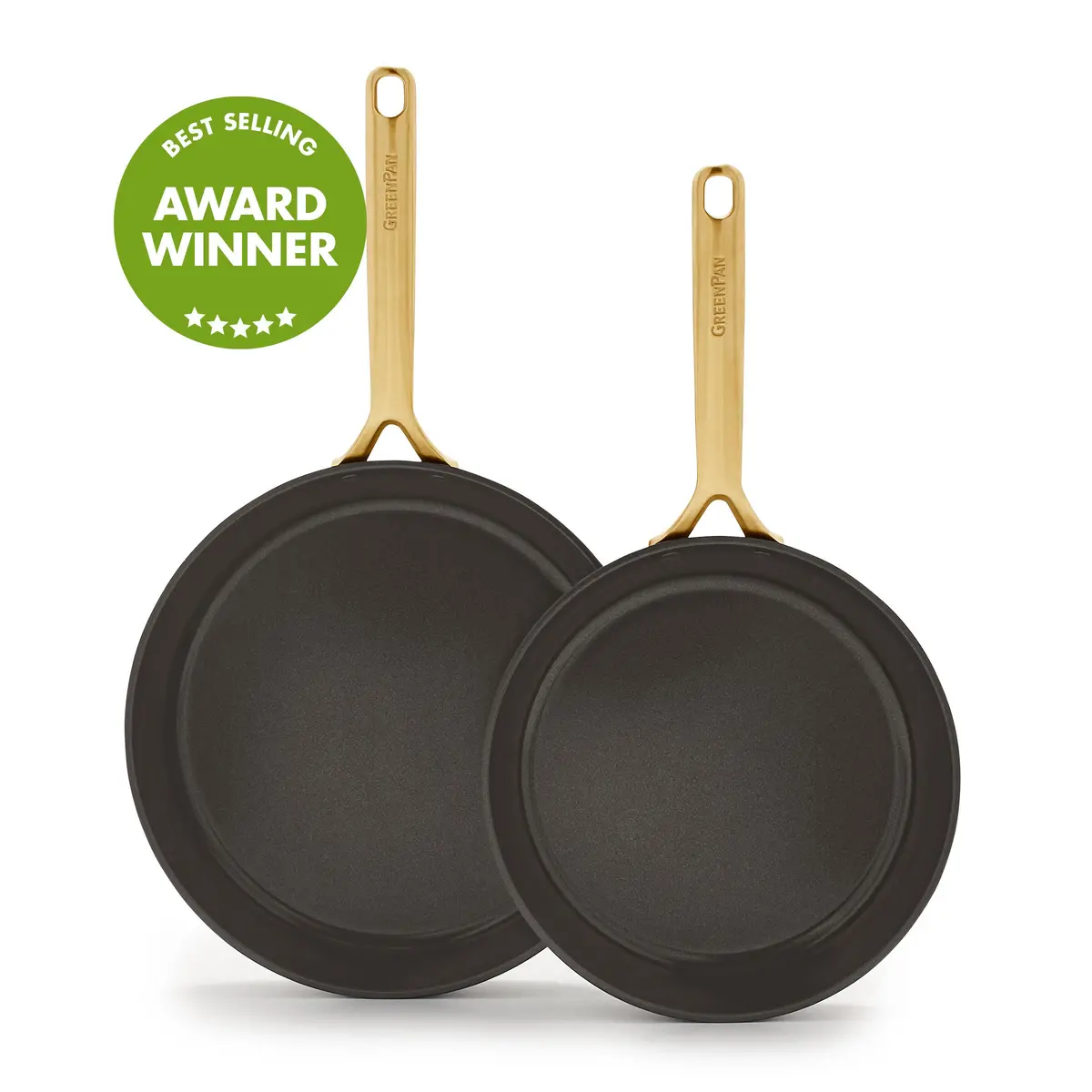 Gp5 Colors Ceramic Nonstick 9.5" And 11" Frypan Set With Champagne Handles | Cocoa 1