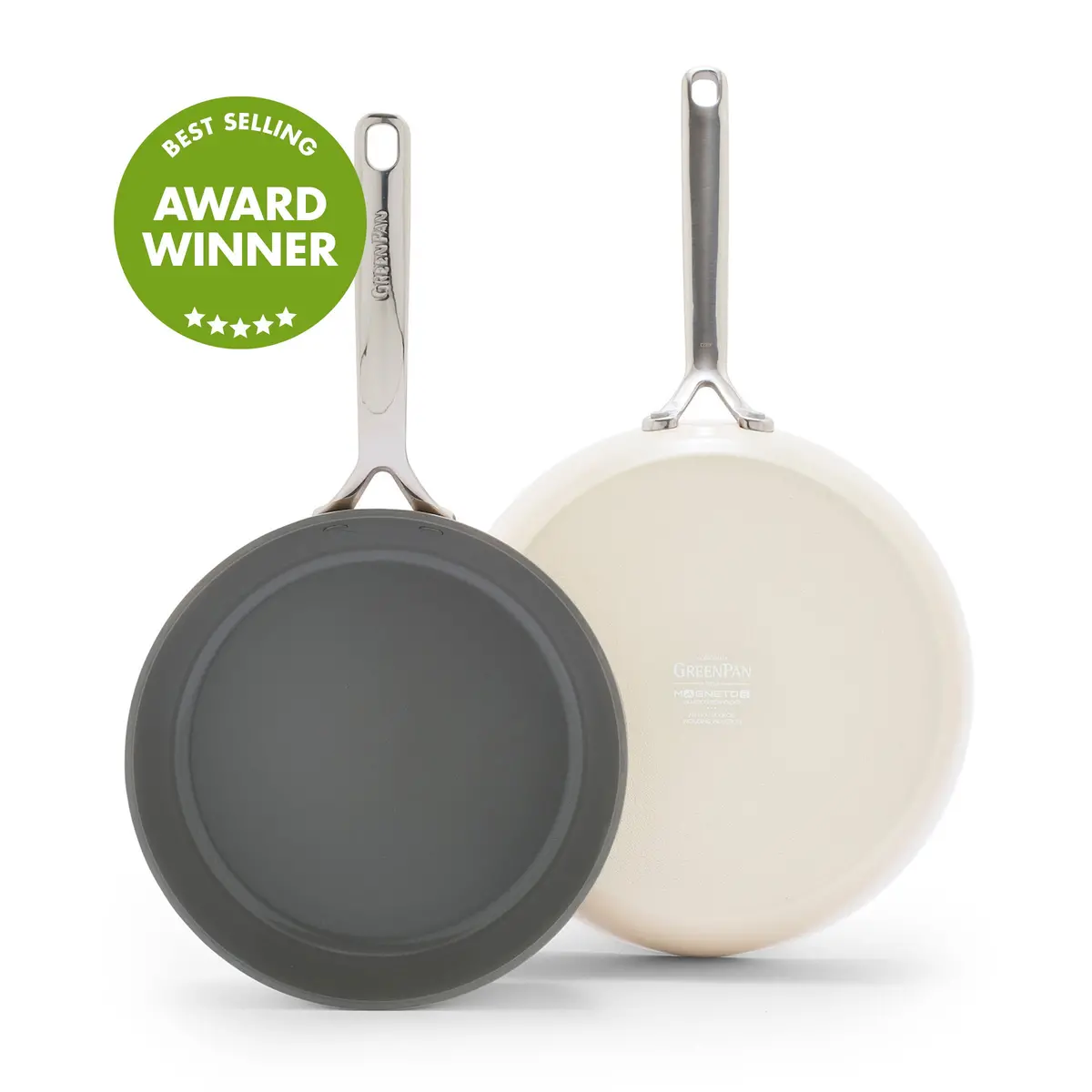 Gp5 Colors Ceramic Nonstick 9.5" And 11" Frypan Set With Mirror Handles | Cloud Cream 1