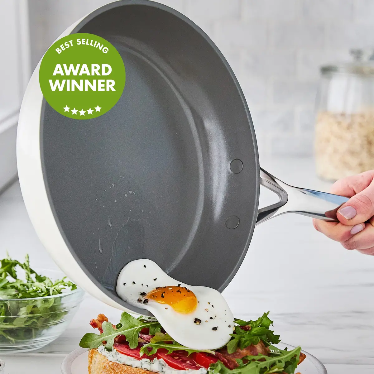 Gp5 Colors Ceramic Nonstick 9.5" And 11" Frypan Set With Mirror Handles | Cloud Cream 2