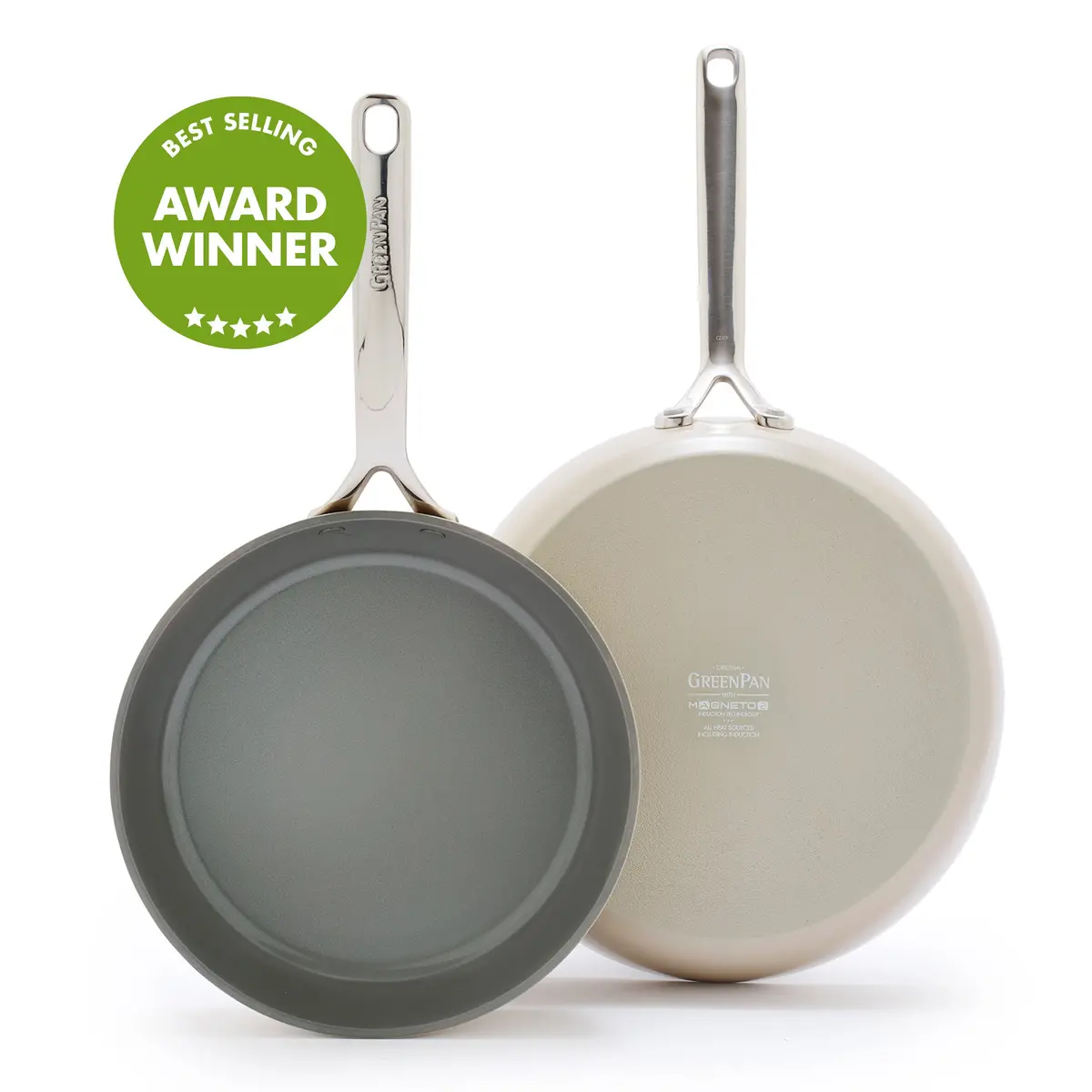 Gp5 Colors Ceramic Nonstick 9.5" And 11" Frypan Set With Mirror Handles | Taupe 1