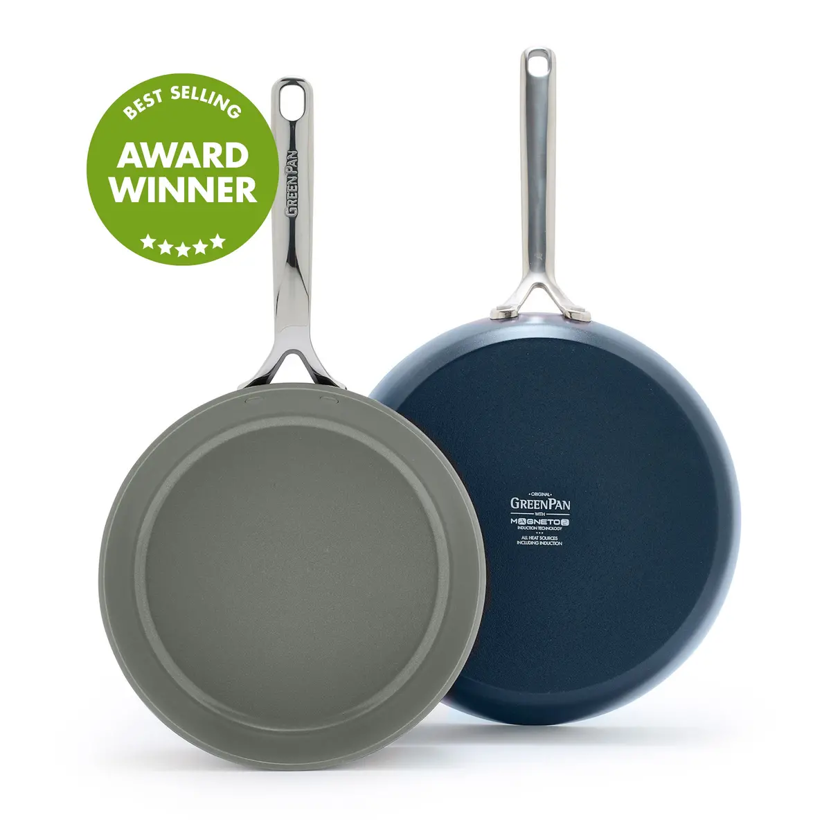 Gp5 Colors Ceramic Nonstick 9.5" And 11" Frypan Set With Mirror Handles | Oxford Blue 1