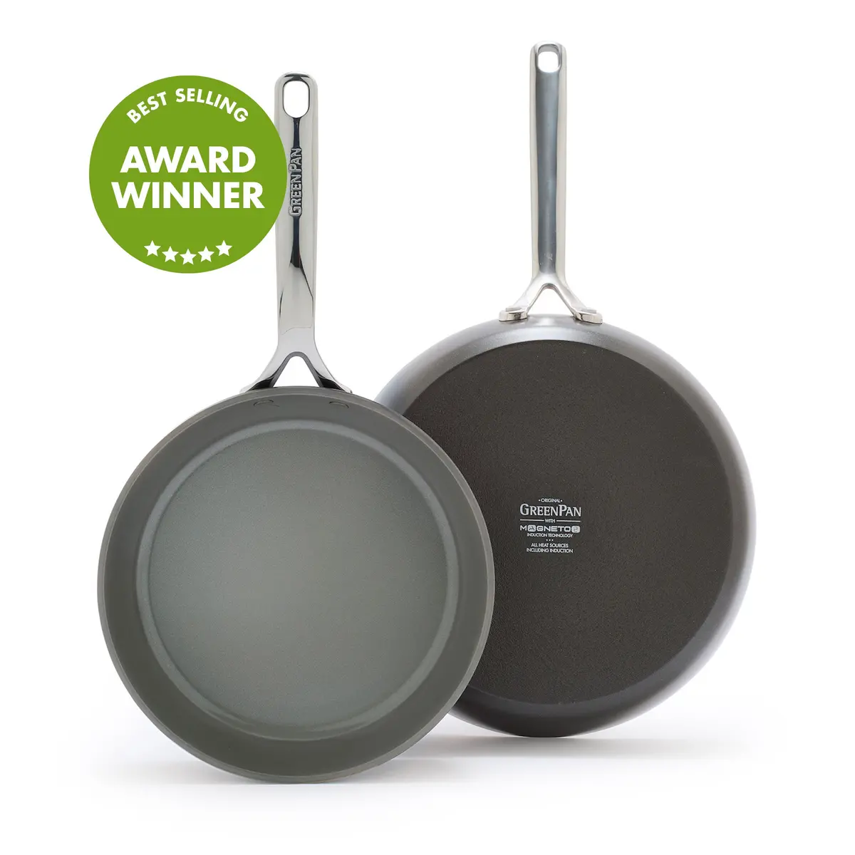 Gp5 Colors Ceramic Nonstick 9.5" And 11" Frypan Set With Mirror Handles | Cocoa 1