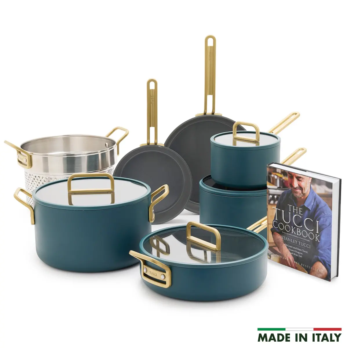 Stanley Tucci™ Ceramic Nonstick 11-Piece Cookware Set With The Tucci Cookbook | Venetian Teal 1