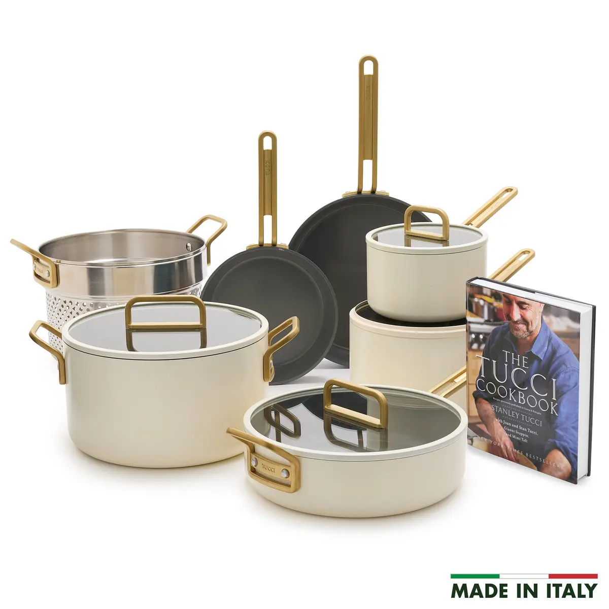 Stanley Tucci™ Ceramic Nonstick 11-Piece Cookware Set With The Tucci Cookbook | Carrara White 1