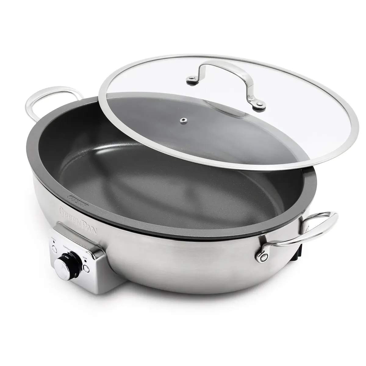 Elite 5.5-Quart Oval Electric Skillet | Premiere Stainless Steel 1