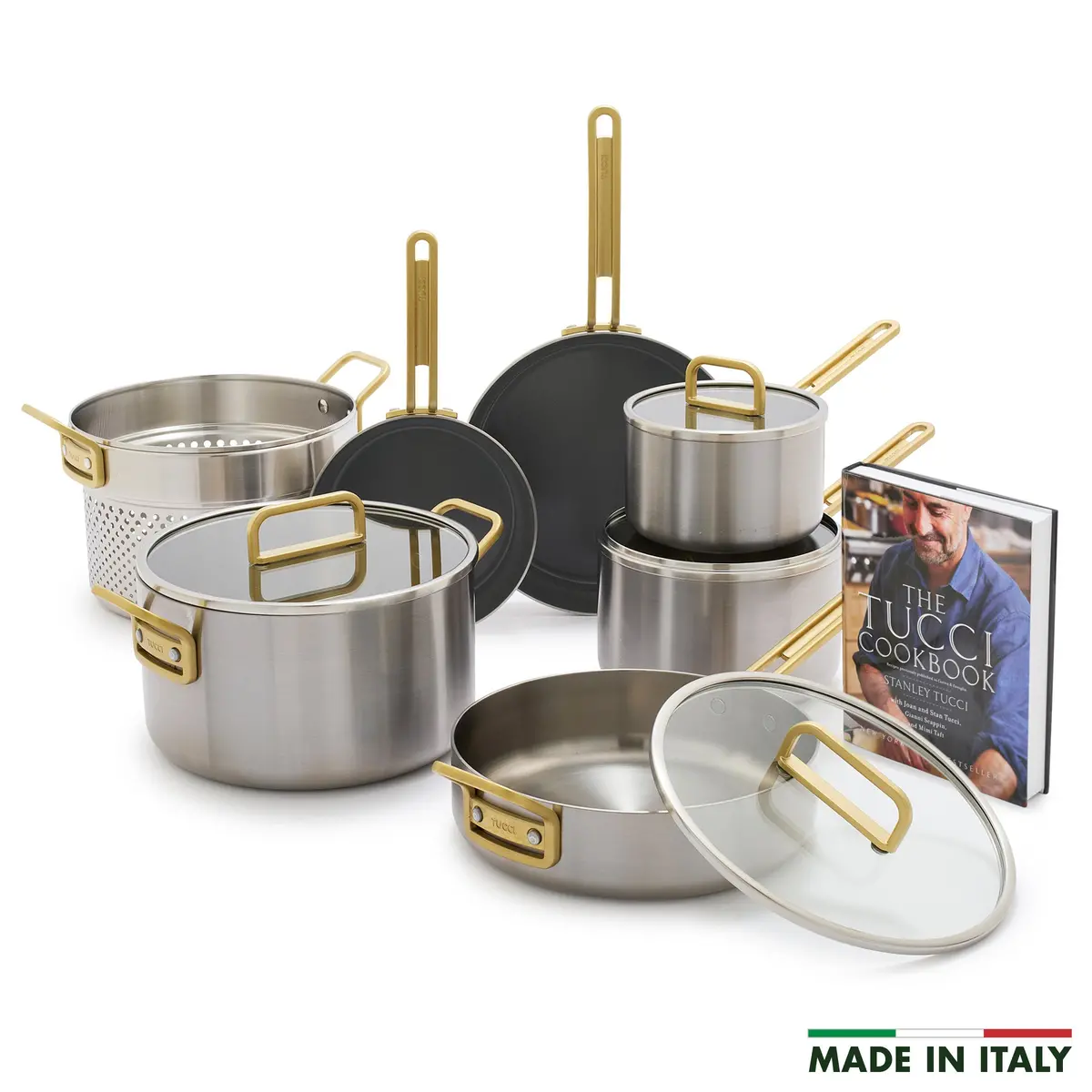 Stanley Tucci™ Mixed Material Stainless Steel 11-Piece Cookware Set With The Tucci Cookbook 1