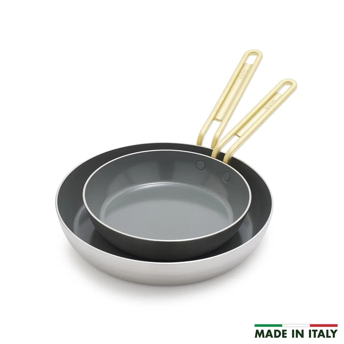 Stanley Tucci™ Stainless Steel Ceramic Nonstick 8" & 10" Frypan Set | Champagne Handles 1