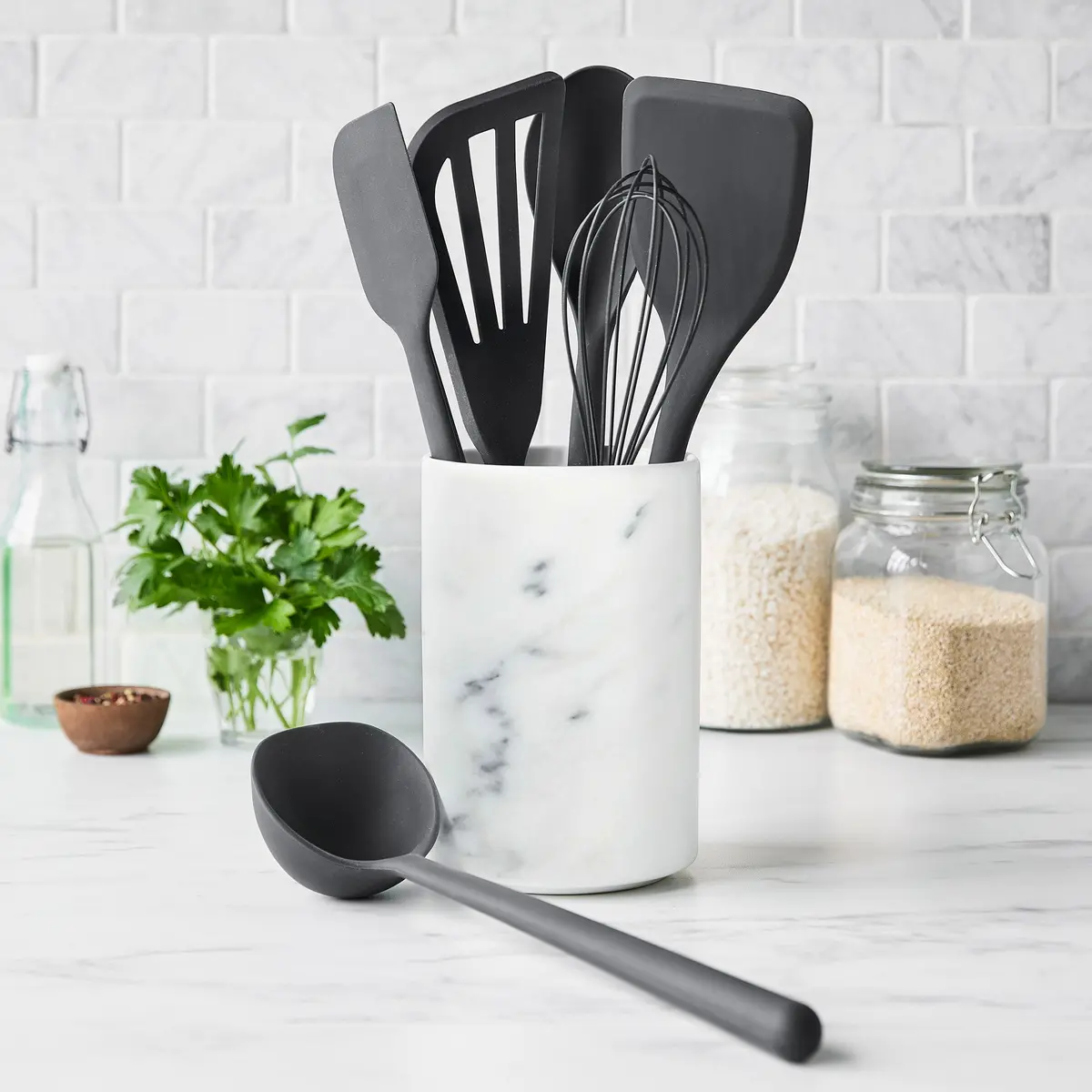 Platinum Silicone 7-Piece Utensil And Crock Set | Gray 2