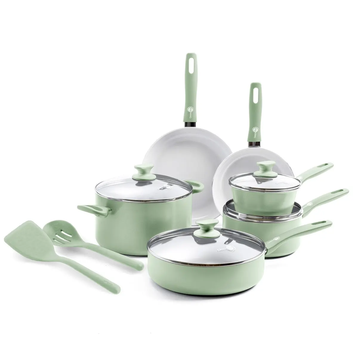 Dover Ceramic Nonstick 12-Piece Cookware Set | Pastel Green 1