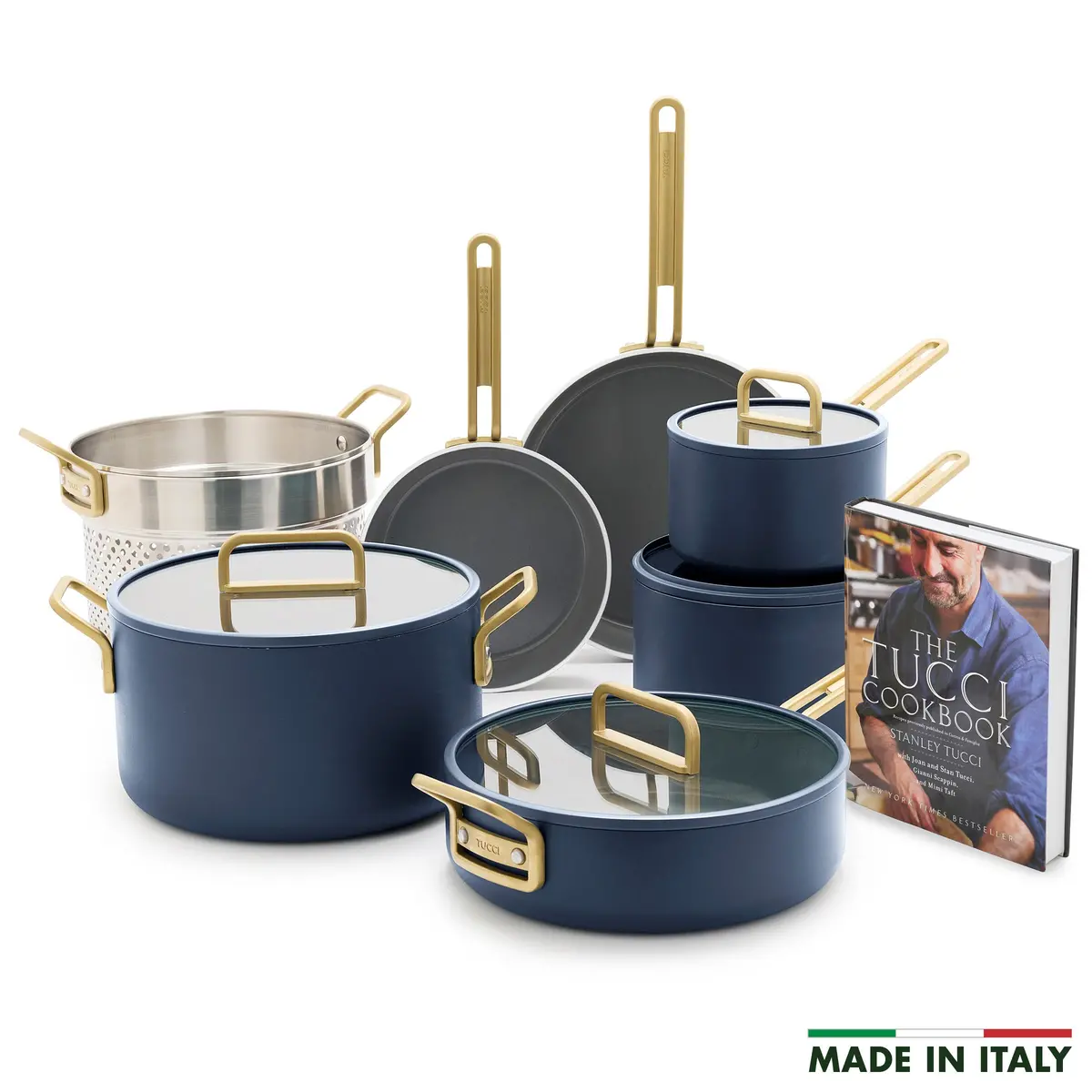 Stanley Tucci™ Ceramic Nonstick 11-Piece Cookware Set With The Tucci Cookbook | Marino Blue 1