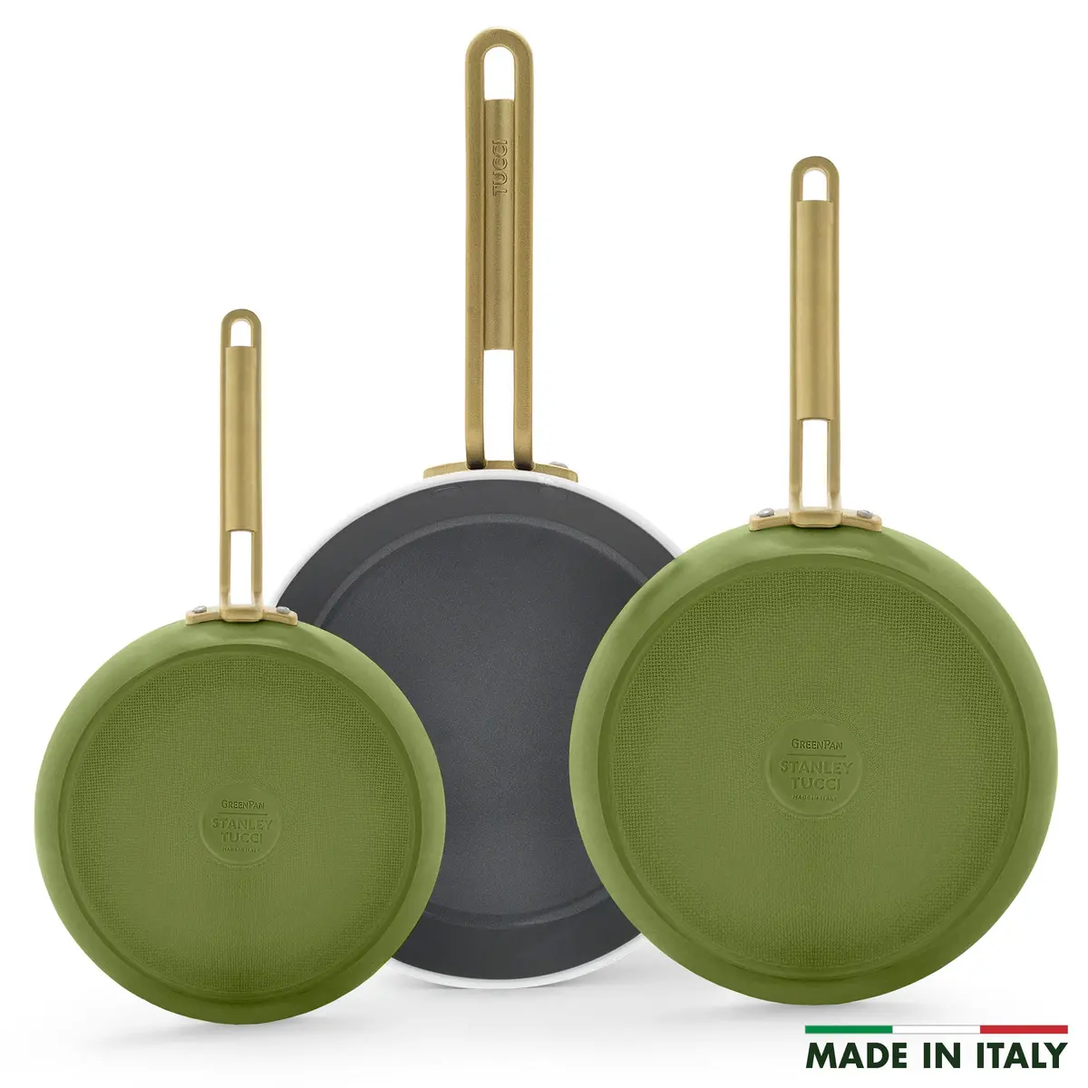 Stanley Tucci™ Ceramic Nonstick 8", 10" And 12" Frypan Set | Tuscan Olive 1