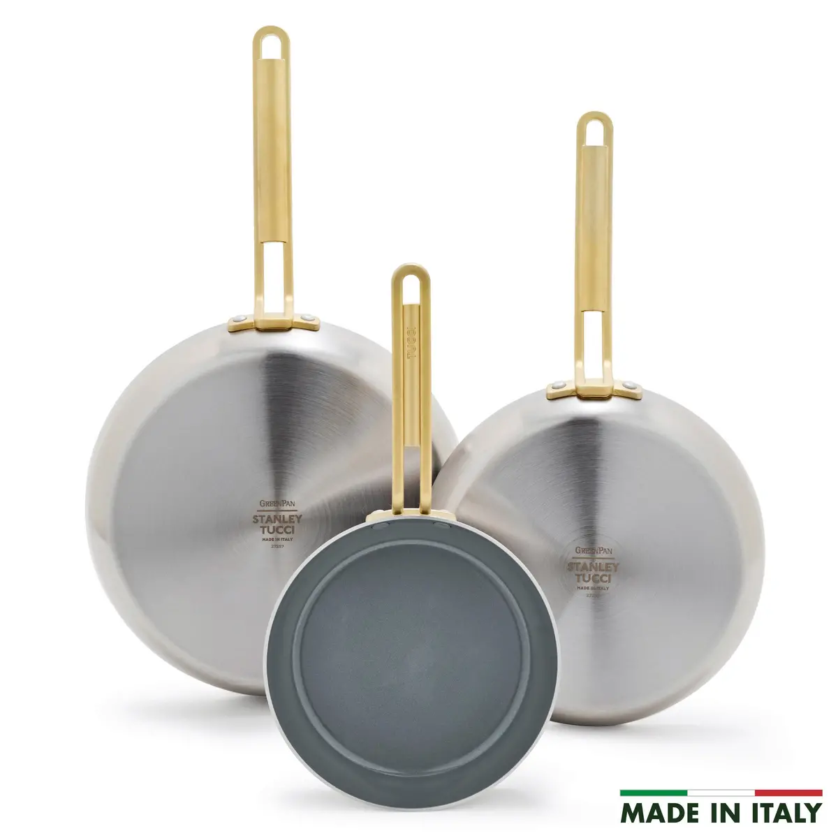 Stanley Tucci™ Stainless Steel Ceramic Nonstick 8", 10" And 12" Frypan Set 1