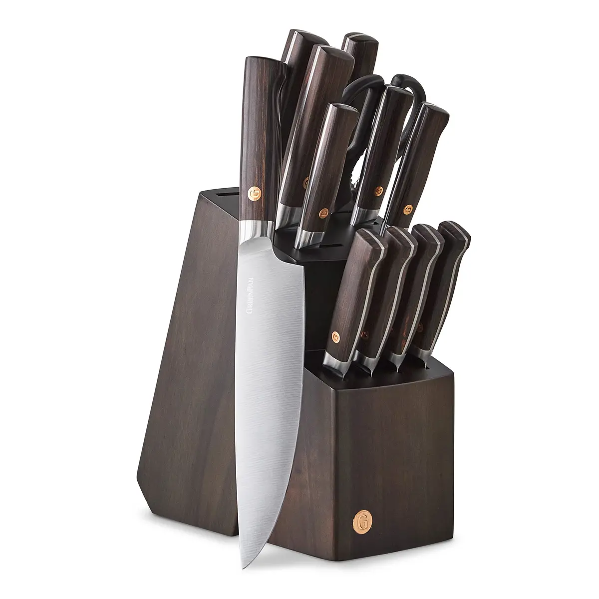 Elite Cutlery 13-Piece Knife Block Set With Dark-Wood Handles 1
