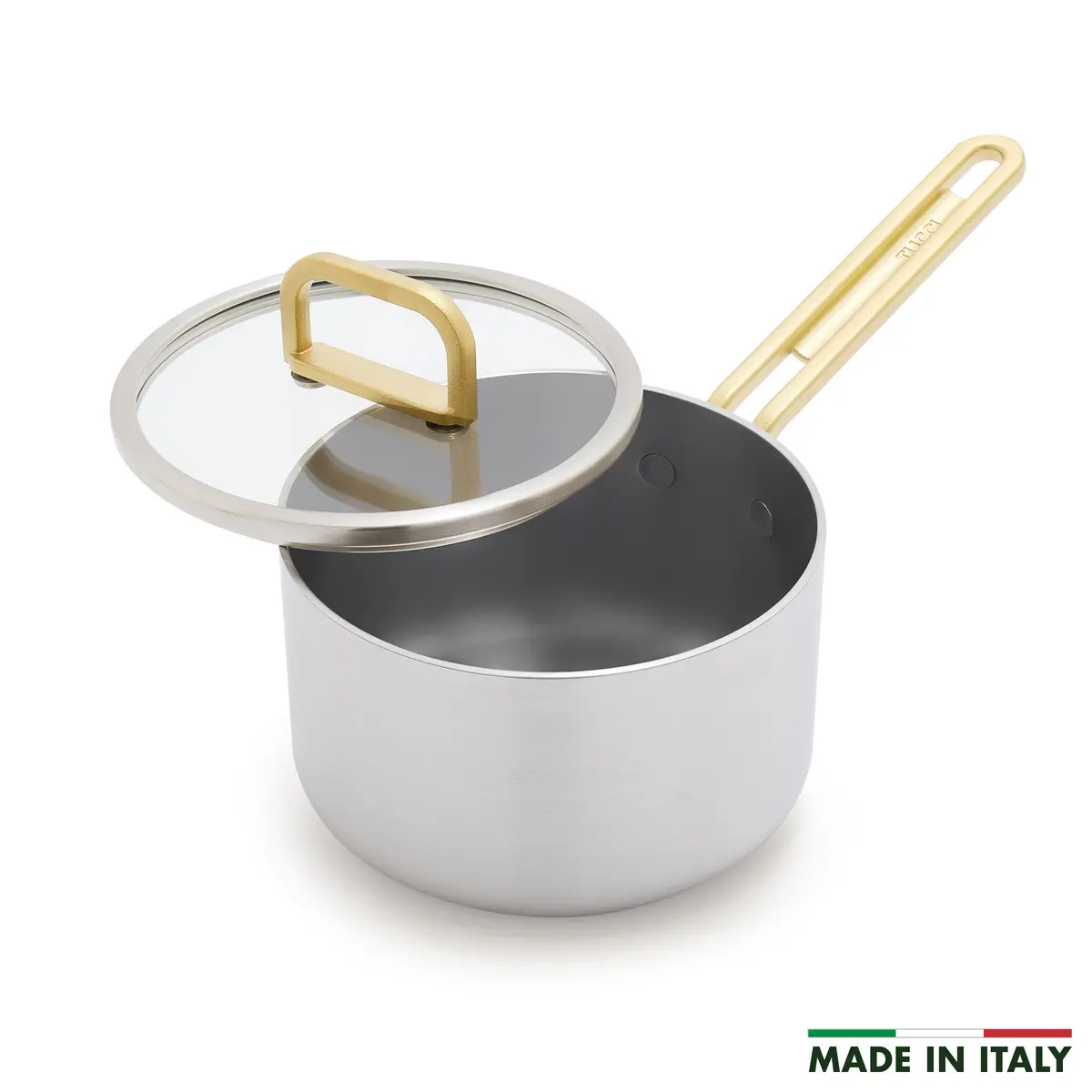 Stanley Tucci™ Stainless Steel Ceramic Nonstick 2-Quart Saucepan With Lid | Champagne Handles 1