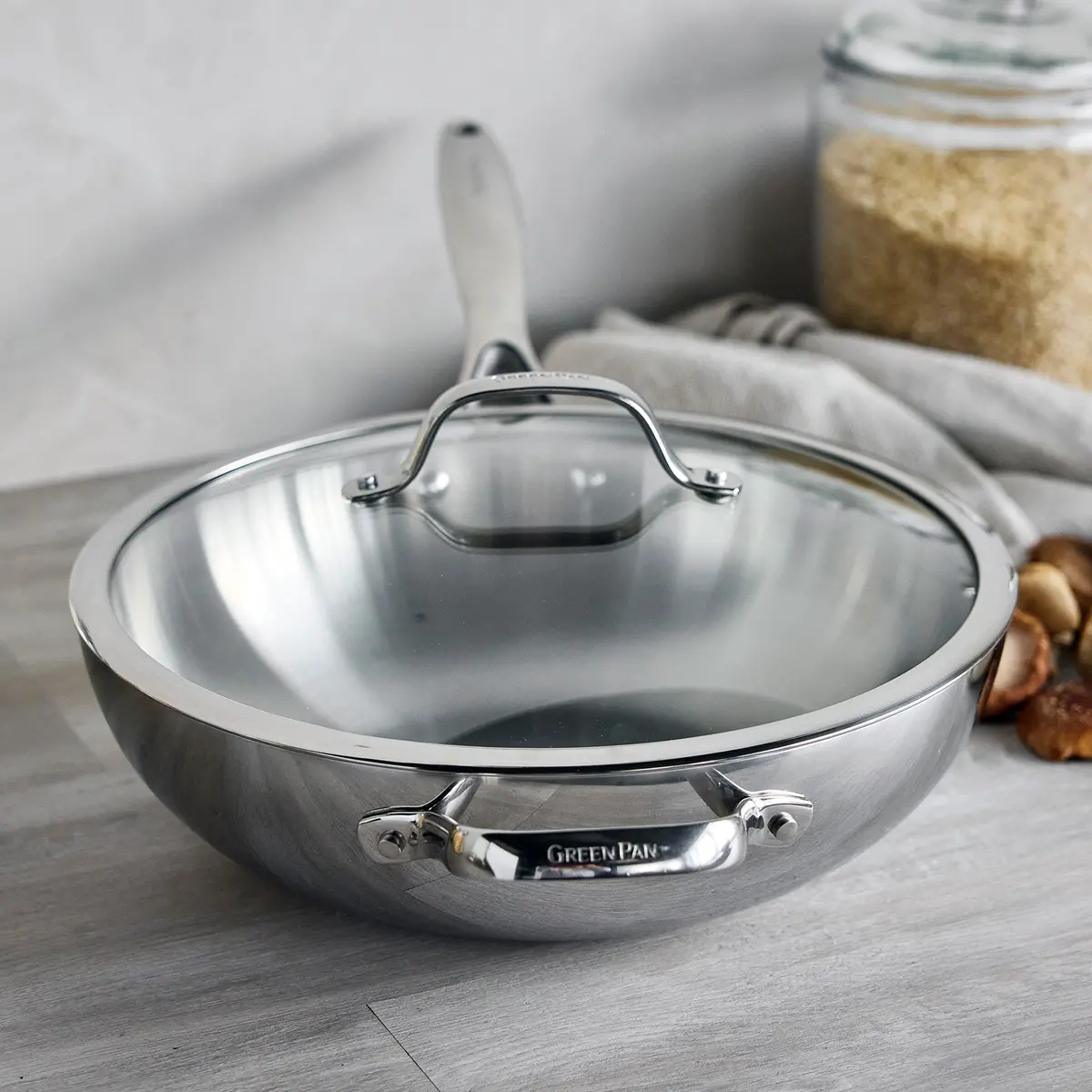 Valencia Pro Stainless Steel Uncoated 12" Wok With Lid 2