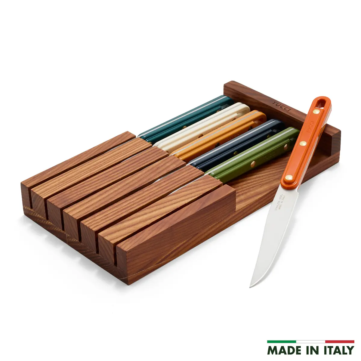 Stanley Tucci™ 6-Piece Steak Knife Set With Wood Tray | Multicolor 1