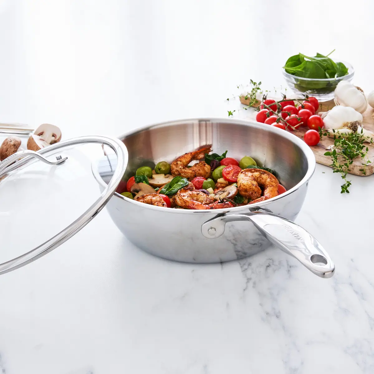 Valencia Pro Stainless Steel Uncoated 3.6-Quart Chef's Pan With Lid 2