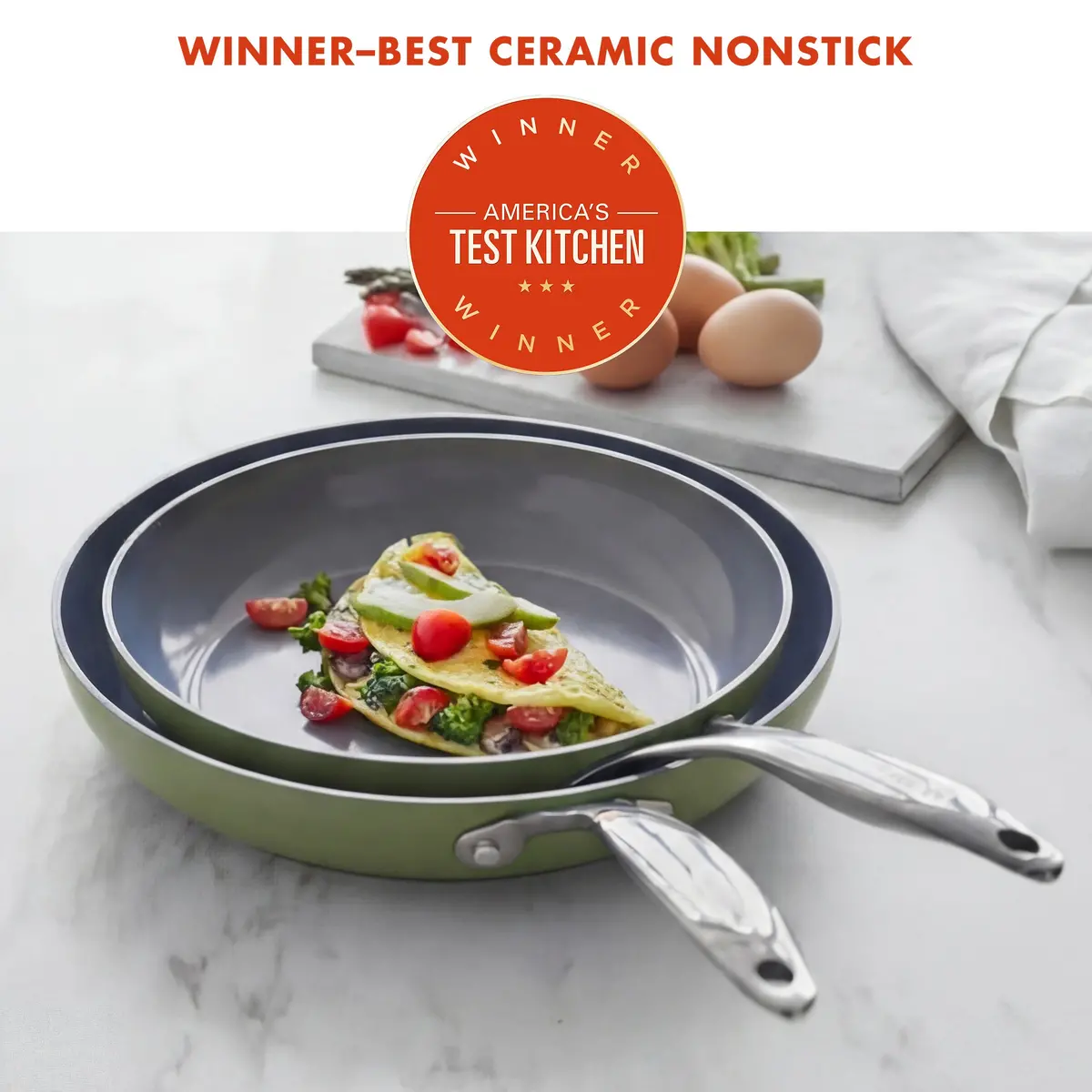 Valencia Pro Ceramic Nonstick 9.5" And 11" Frypan Set | Sage 2