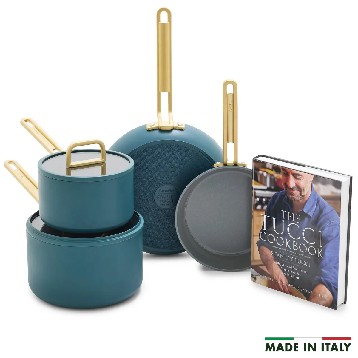 Stanley Tucci™ Ceramic Nonstick 6-Piece Cookware Set With The Tucci Cookbook | Venetian Teal 1