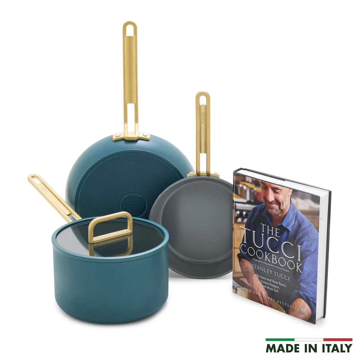 Stanley Tucci™ Ceramic Nonstick 4-Piece Chef Set With The Tucci Cookbook | Venetian Teal 1