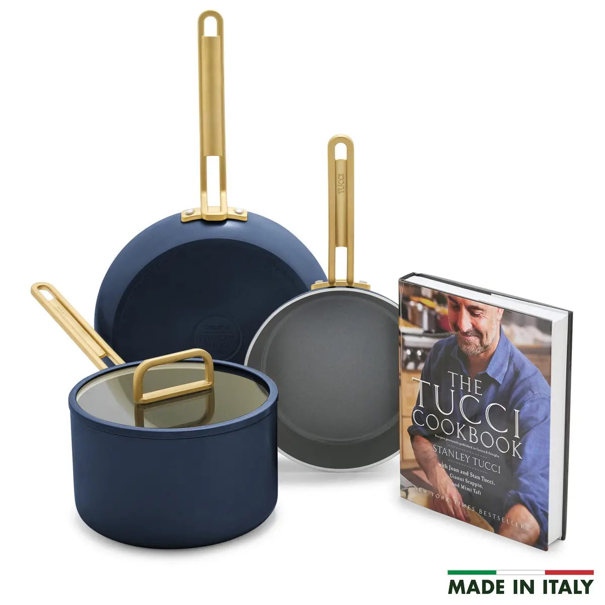 Stanley Tucci™ Ceramic Nonstick 4-Piece Chef Set With The Tucci Cookbook | Marino Blue 1