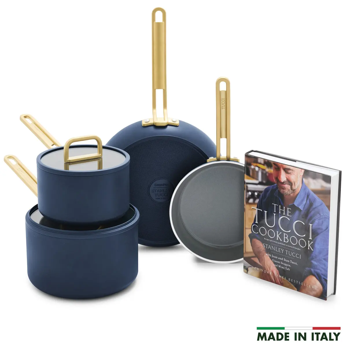 Stanley Tucci™ Ceramic Nonstick 6-Piece Cookware Set With The Tucci Cookbook | Marino Blue 1