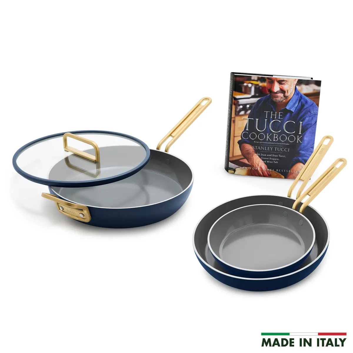 Stanley Tucci™ Ceramic Nonstick 4-Piece Frypan Set With The Tucci Cookbook | Marino Blue 1